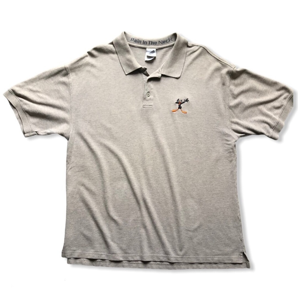 Vintage Daffy Duck Polo Shirt Mens Size XL Tan Warner Bros Studio‎ Store Cotton